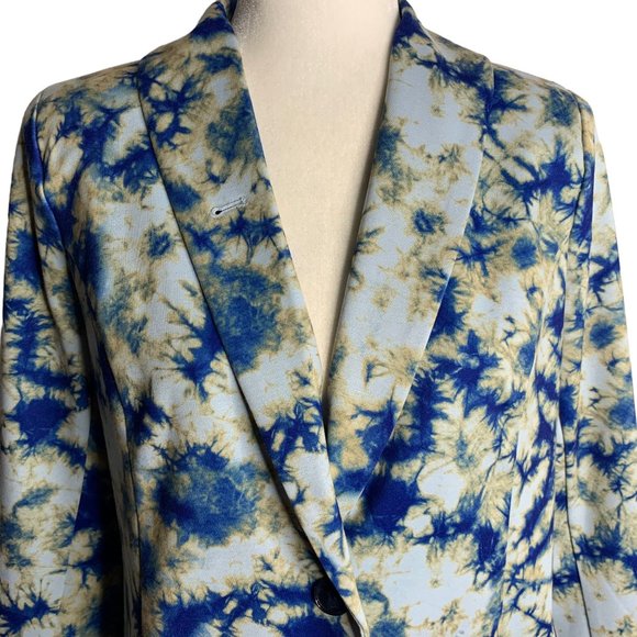 LOGO Julia Tie Dye Unlined Blazer XS Blue Ponte Knit Button Stretch Pockets NEW - Picture 2 of 6